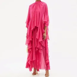 Основные повседневные платья Высококачественные темпераментные платье богиня розовая красная юбка Стенд Оборотник длинный дизайн смысл Большой свинг Элегантный 230818