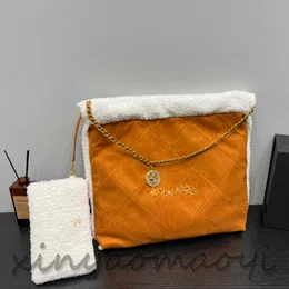 CH Caramel and beige Designer bag, garbage bag, Autumn and winter fashion backpack, shoulder bag, Tote bag, wool bag, women's all-in-one shopping bag, size: 35cm 104672--104673