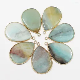 Hänghalsband 6st/parti 2023 Natural Amazons Stone Flat Water Drop Pendants Fashion Jewelry Making Diy Charm Accessories Wholesale