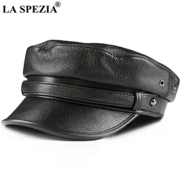 Berets La Spezia Sboy Cap Women äkta Leather Baker Boy Hat Real Sheepskin Ladies Beret Black High Quality Flat 230821