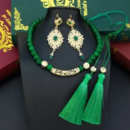 Earrings Necklace Sunspicems Morocco Rope Beads Necklace For Women Arabic Bride Wedding Jewelry Sets Stone Tassels Choker Necklace Crystal Earring 230820