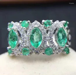 Cluster Rings Per Jewelry Natural Real Emerald Crown Ring 925 Sterling Silver 0.2ct 3pcs 0.07ct 8pcs Gemstone Fine Q8051602