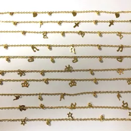 Anklets Random 9Pcs/lot Butterfly Heart Star Cross Gold Color Stainless Steel Anklets For Women Indian Jewelry Summer Beach-Barefoot 230820