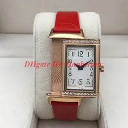 Neue Uhren 3352420 Diamond Rechteckige Lady Uhren Reverso hochwertiger Hülle Flip -Funktion Lederband Quarz Armbandwatch315x