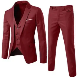 Shujin Fin Blazers calças colete 3 peças ternos sociais homens moda mano de negócios sólido conjunto