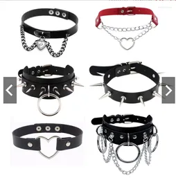 Kedjor retro punk choker krage halsband pu läder goth nitar festklubb sexig gargantilha colar smycken