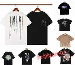 Yaz Tişörtleri Tasarımcı Erkek Tişörtler Mürekkep Sıçrama Akışı Boya Tasarımcıları Bir Miri gömlekleri Lüks Kısa Kollu Hip Hop Sokak Giyim A Miris Tees F1