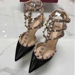 rivets shoes high heels sandals fashion valentinolies girls sexy pointed shoes Dance party wedding shoes three Straps sandals women