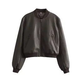 سترات نسائية Leatehr Bomber Jacket Women Fashion Sick Lady Leather Congle