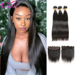 Synthetic Wigs Straight Natural Color 34 Bundles With Frontal 13x4 Ear To Ear Closure SOKU Brazilian 100% Remy Human Hair Bundles With Closure 230821