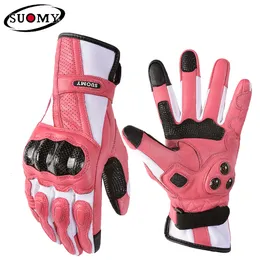 Five Fingers Gloves Suomy Women Pink Goatskin Motorcycle Gloves Lady Long Full Finger Scooter Electric Bike Glove Cycling Racing Motocross Luvas XS 230821