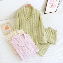 Sleep abbigliamento da donna Cotton Korean Korean Women Spring Sweet Floral Stampa floreale Piajamas Long Pijama Set femmina set di cardigan negligan