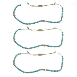 خواصة طوائف البوهيمية 3X Beads Stone للنساء عتيقة الحبل المنسوجة سوار قلادة على الساق في Anklet Beach Jewelry المجوهرات