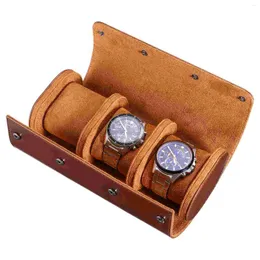 Watch Boxes Hemobllo 3 Slots Case Roll Travel Box PU Storage Organizer (Brown)