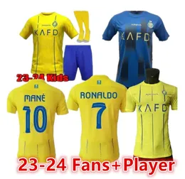 Al Nassr FC Soccer Jerseys Ronaldo 2023/24 Home Yellow Away CR7 Gonzalo Mane Martinez Talisca Women FANS Player Version Men Kids Kit