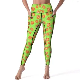 Active Pants Orange Fruits Leggings Blommor Hög midja Yoga Kawaii snabbtorkade Legging Women Graphic Work Out Sports Tights