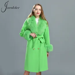 Misturas de lã feminina JXWATCHER CATAS E CLARO DE PELO REAL MANEIRA LADIES Ladies Autumn Winter Fashion Trench Long Solid Sleeve Coat 230818