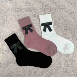 Designer Hosiery Sweet and cute mid-calf socks G-letter embroidered mesh bowknot black white pink short cotton socks for women 8T44