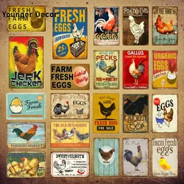 Chicken Tin Znaki Organiczne jajka w stylu vintage metalowy plakat vintage farmhouse farm dekoracje ścienne Rooster Retro Metal Plaque Farm Świeże jajka Malowanie żelaza 30x20 cm W01