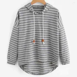 Women's Hoodies Plus Size Lady Sweatshirt Stylish Striped Hoodie Irregular Hem Drawstring Casual Loose Fit For Autumn Spring Women Fall