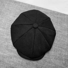 BERETS 2021 Black Grey Wool Hat Man Sboy Caps Herringbone Tweed Warm Winter Octagonal Male Female Gatsby Retro Flat BLM081269Q