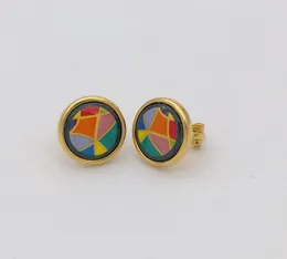 Stud Earrings Cloisonne Plated 18K Gold Jewelry Enamel Color European And American Style Without Ear Holes To Wear