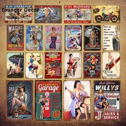 Sexy Lady Metal Poster Pin Up Girls Tin Signs Air Plane Girl Painting Motor Garage Plaque Dogs With Sexy Women Tin Poster Vintage Room Home Man Cave Decor 30X20CM w01