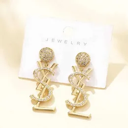 S925 Silver Needle Copper Micro Inlaid Letter Earrings New Fashion Round Face Slim and Long Earrings for Women
