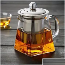Coffee Tea Sets Clear Borosilicate Glass Teapot With Stainless Steel Infuser Strainer Heat Resistant Loose Leaf Pot 90 N2 Drop Del Dhaiu
