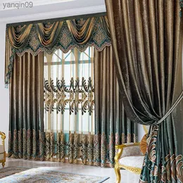 Curtain Curtain Set European Luxury Curtains With Valance For Living Room Curtain Set Bronzing Blue Curtains Ready made 051 HKD230821