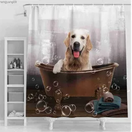 Zasłony prysznicowe Zabawne pies prysznic akwarela Golden Retriever pies słodki zabawny humorystyczny pies psa kolorowy pies łazienka zasłony prysznicowe zestawy R230821