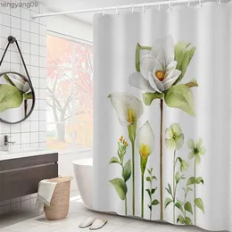 Duschgardiner Purple Hydrangea Flower White Shower Curtain Landscape 3D Green Plant Waterproof Polyester Badrumsgardiner Bad Screen Decor R230821