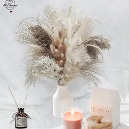 Kurutulmuş Çiçekler 80pcs Doğal Tamamen Pampas Çim Buket Buket Boho Ev Dekoru Arifik Tavşan Tail Düğün Mariage Dekorasyon 230818