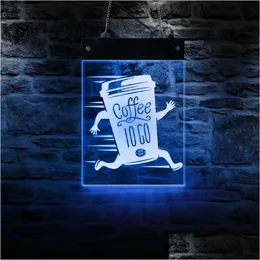 Wall Lamps Coffee Shop Rec Acrylic Led Neon Sign Board Customized Logo Art Decor Colors Changing Cafe Display Light Drop Delivery Li Dhkp5