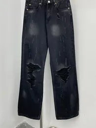 Frauen Jeans Vintage Fashion Original Hochqualität gewaschene Distressed Holed Design berühmte Marke Highend Luxury Straight Denim Pants 230821
