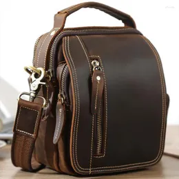 School Bags Super Quality Men's Mini Shoulder Bag Genuine Leather Phone Pouch On Belt Small Crossbody With Handle Outdoor