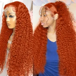 Densità 220%da 30 pollici arancione zenzero arancione sciolto in pizzo trasparente con pizzo anteriore parrucca di capelli profondi a onde profonde 13x4 parrucche frontali in pizzo per donne
