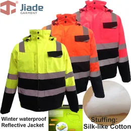 Erkek Ceketler Erkekler İş Giyim Kış ceketi yansıtıcı yüksek görünürlük kış ceketi EN471/ANSI su geçirmez kış ceketi 230821