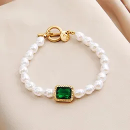 Bangle Muzhi moda vintage perły bransoletki bransoletki dla kobiet w stylu koreański zielony cyrkon prosta bransoletka dziewczyna walentynkowa biżuteria