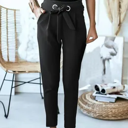 Leggings femminile Donne a otto punti Pantaloni casual in vita alto pizzo su cinghia di cotone pantaloni sudore di sudore Pantalones de mujer