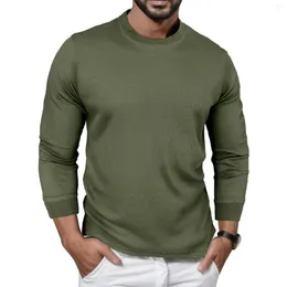 Men's T Shirts Plaid Tee For Male Round Neck Long Sleeve Shirt Plus Size Solid Color Top T-Shirts Fitness Comfortable Camisetas Hombre