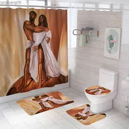 Shower Curtains Romantic Love Theme Shower Curtain Sets Rugs Blooming Bath Rug and Mats with Toilet Seat Cover Waterproof Bathroom Decor R230821