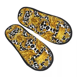 Slyckor män kvinnor plysch inomhus tofflor barock gyllene över leopard varma mjuka skor hemskor höst vinter 230820