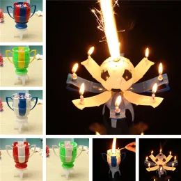 8 Light Candle Musical Romantic Birthday Candle Rotating Football Cup Soccer Musical Candle Happy Birthday Party Cake LL LL