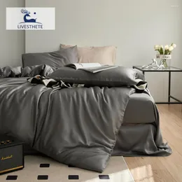 Наборы постельных принадлежностей Liv-Esthete Summer Dark Grey Silk Set Set Sleep Gired Крышка стеганого одеяла