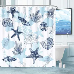 Kust Zeepaardje Douchegordijn Zeester Koraal Strand Oceaan Decoratief Badgordijn Polyester Stof Machine Wasbaar Waterdicht Badkamergordijn Met