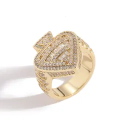 Pierścienie opaski Hip Hop 3a Cubic Zirkonia utwardzony bling lód na zewnątrz pikowo kształt serca pierścionki dla mężczyzn biżuteria raper złota srebrna kolor 230818
