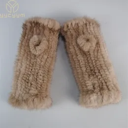 Fünf Finger Handschuhe Lady Winter Real Nerzfell Handgestrickte Fingeln warm starke elastische Fäustlinge 230818