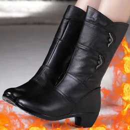 Boot Mid Calf Autumn British Style Black Fashion Side Zipper Waterproof Plus Size Leather Botas Media Cana Mujer 230821