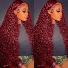 99J Czerwona peruka burgandy kręcone koronkowe frontalowe ludzkie włosy peruki 13x6 HD koronkowa peruka przezroczystą przezroczystą fala głęboką 13x4 Kolorowa peruka